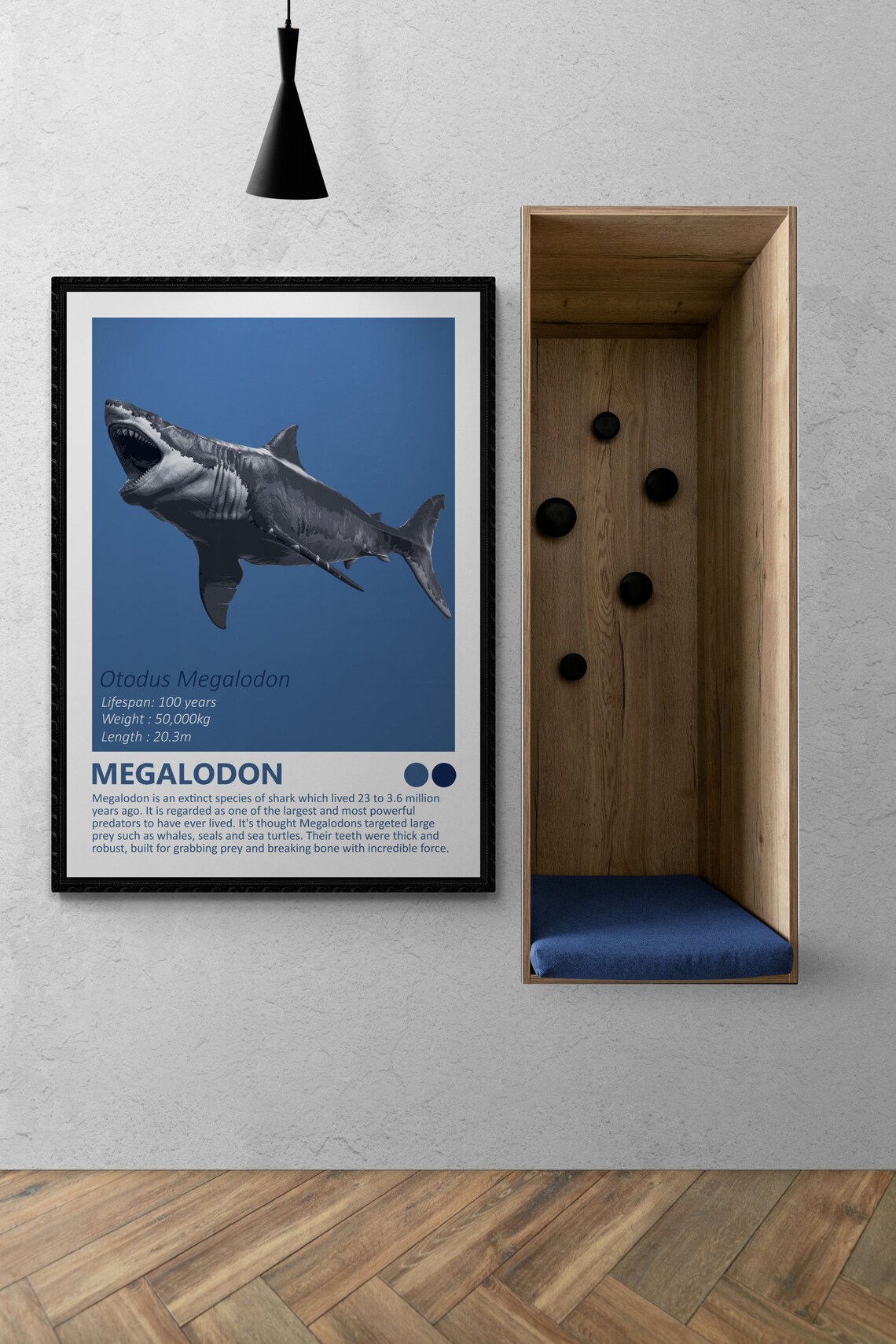 Megalodon Shark Fact Sheet Art Print, Nautical Theme - Image 2