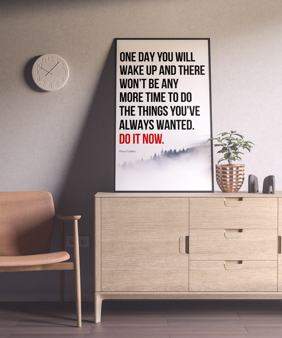 Paulo Coelho Do It Now Quote Misty Forest Motivational Poster - Image 3