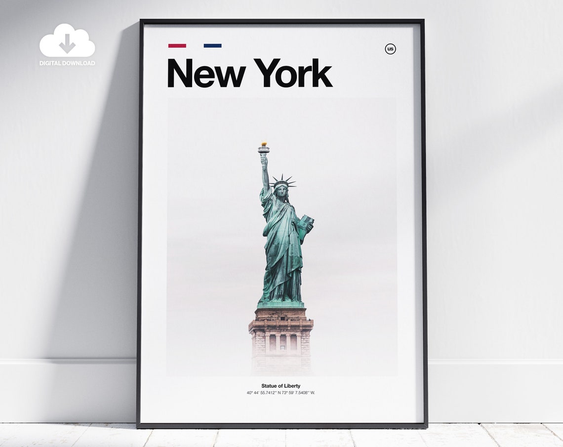 New York Iconic Statue of Liberty Minimalist Coordinate Poster