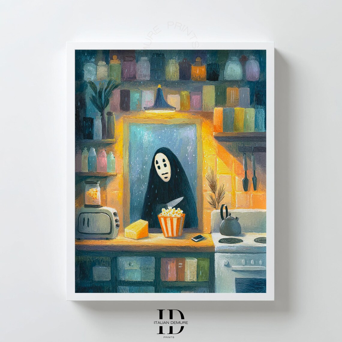 No Face Spirit Making Cozy Kitchen Movie Night Popcorn Art Print