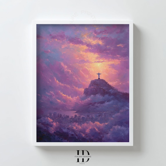 Christ The Redeemer Rio De Janeiro Sunrise Cloudscape City Painting Poster