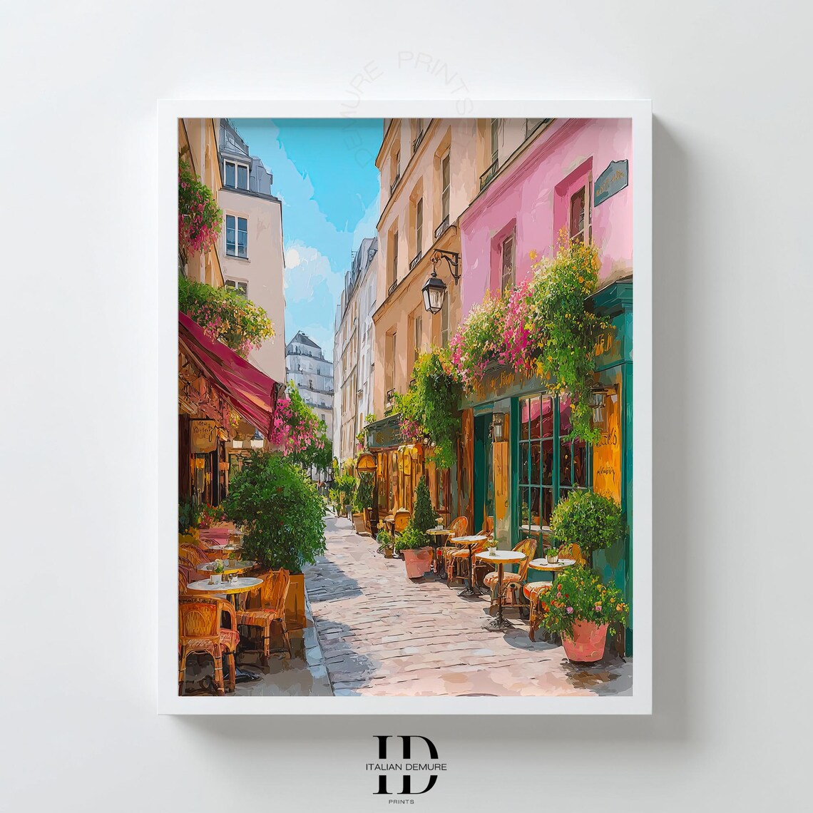 Paris Cafe Alley Flower Shops Romantic Street Scene Art Print
