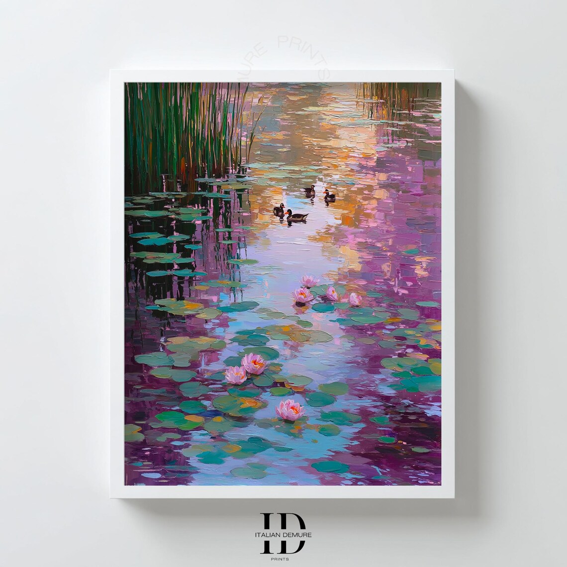Water Lilies Pond Ducks Impressionist Style Oil Painting Poster
