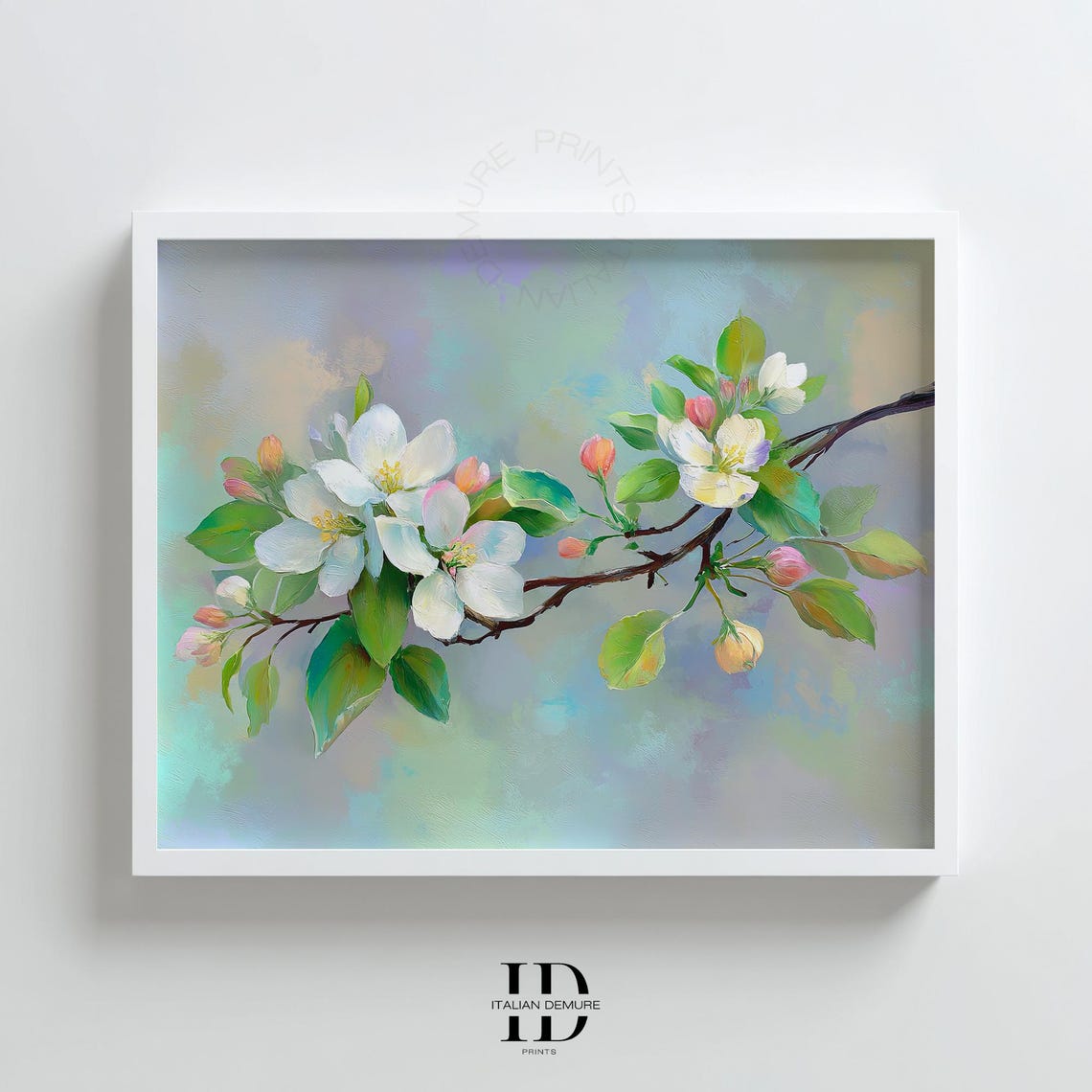 Delicate White Blossom Branch Spring Floral Botanical Art Print