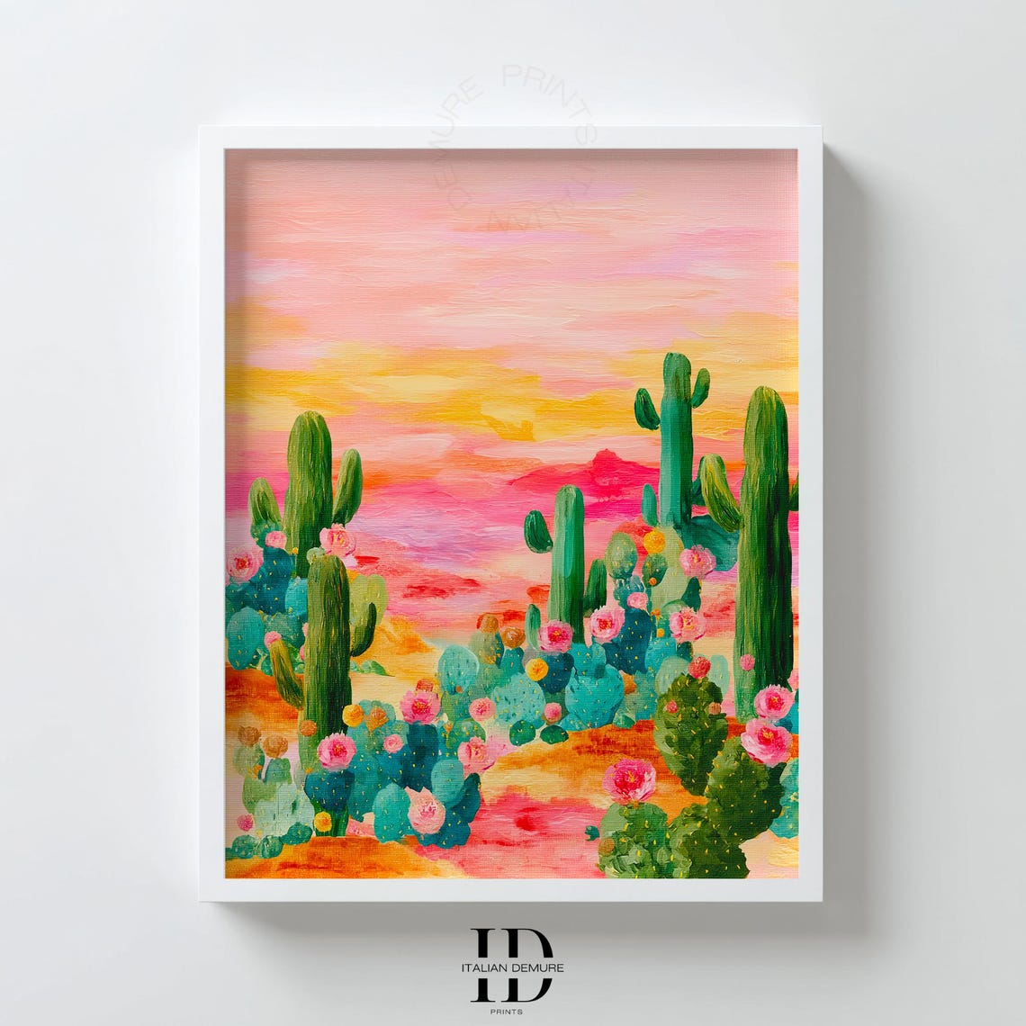Desert Cactus Sunset Pink Sky Southwestern Boho Wall Decor Poster
