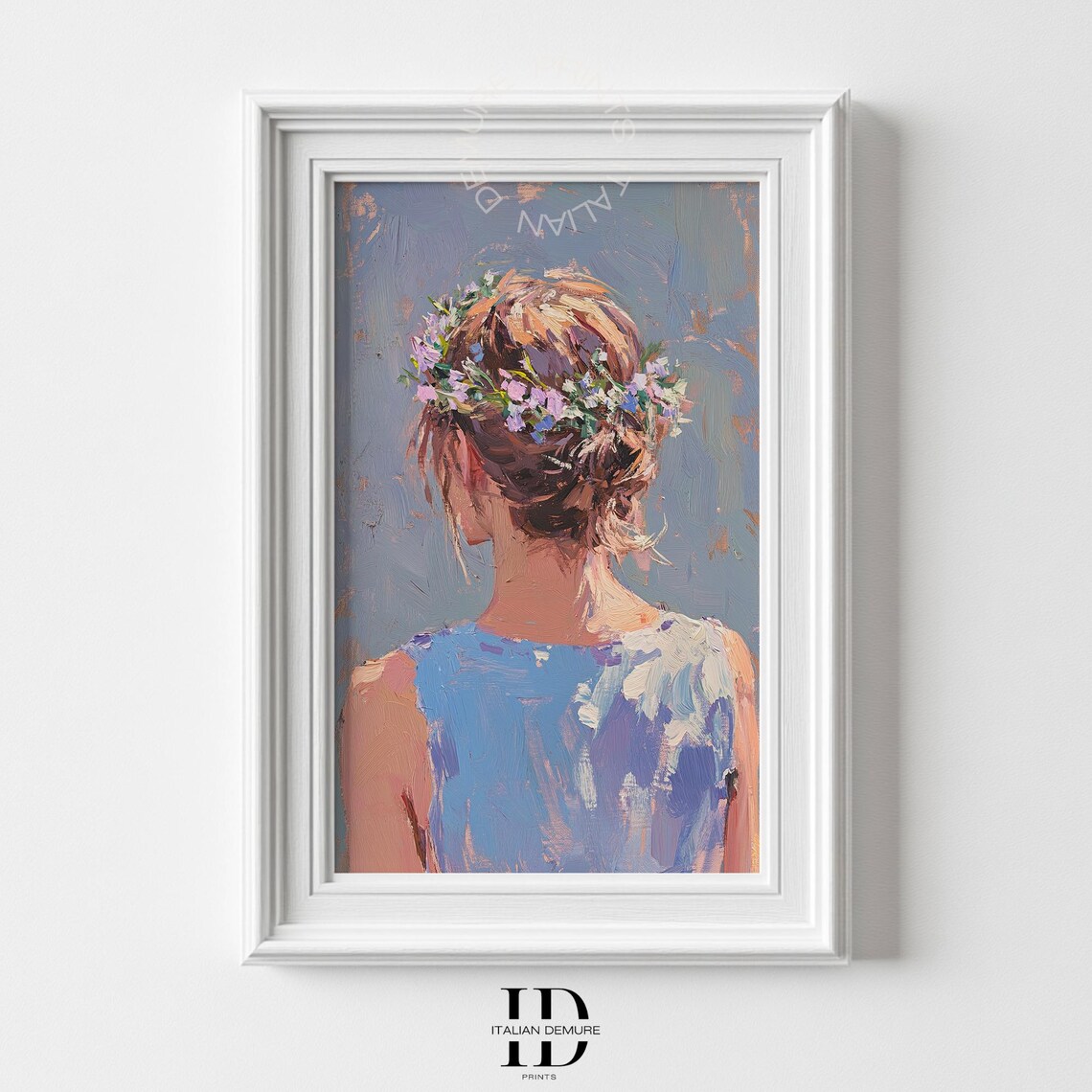 Woman with Wildflower Crown Impressionist Back Portrait Art Poster