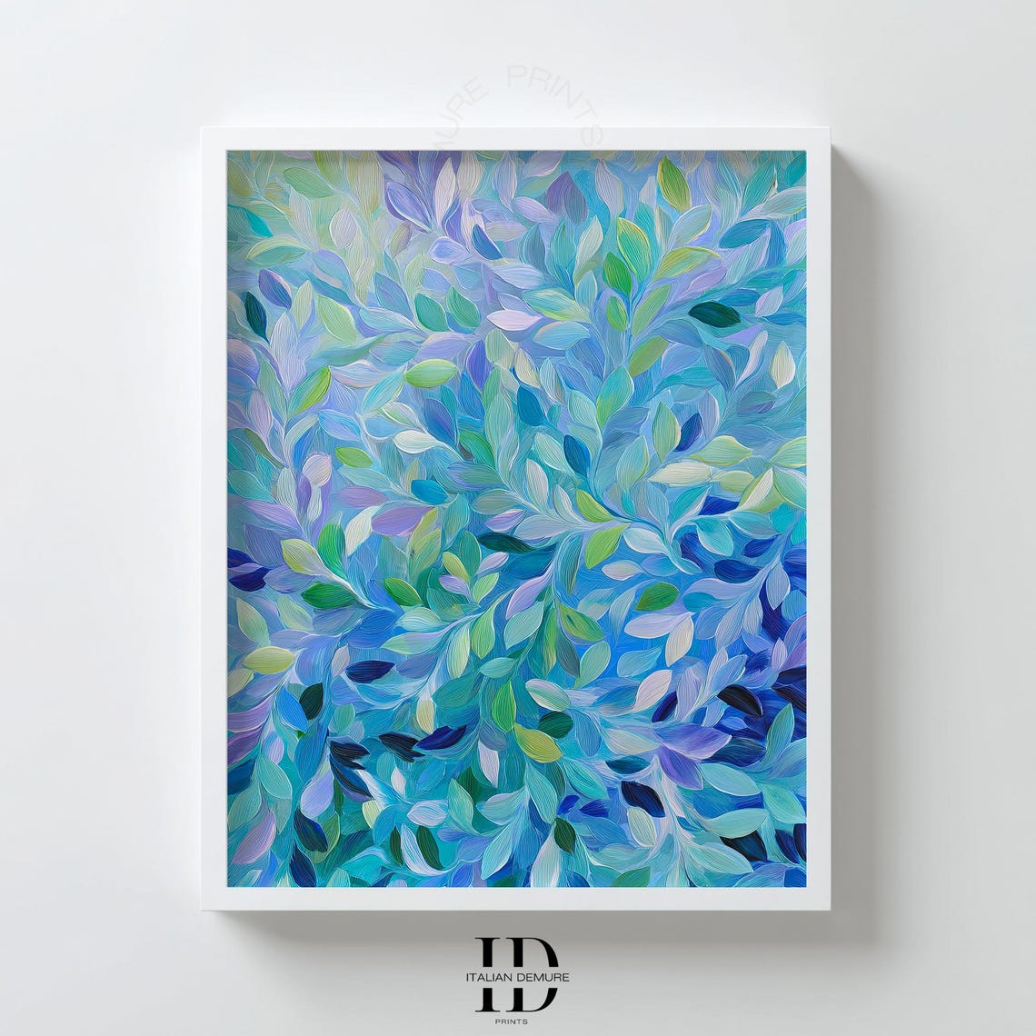 Abstract Blue Green Leaf Botanical Impasto Painting Art Poster