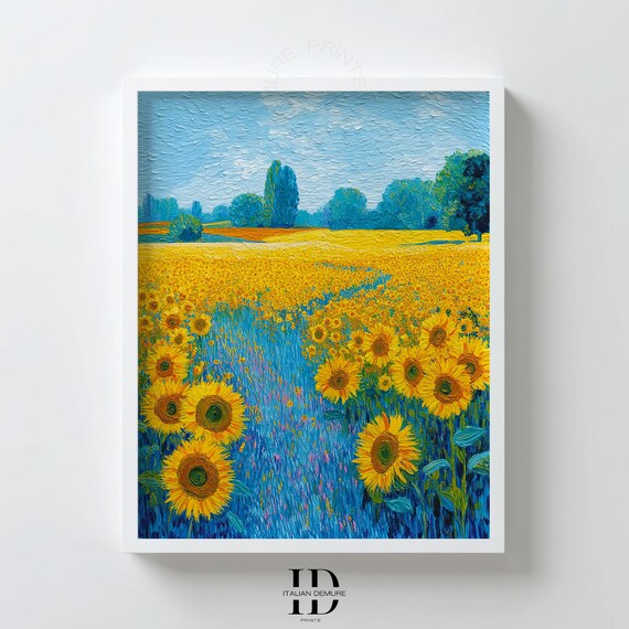 Van Gogh Style Sunflower Field Textured Impasto Yellow Art Poster