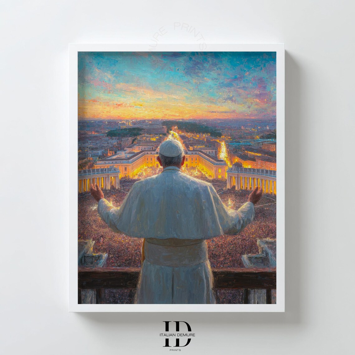 Pope Blessing Saint Peters Square Sunset Vatican City Crowd Art Poster