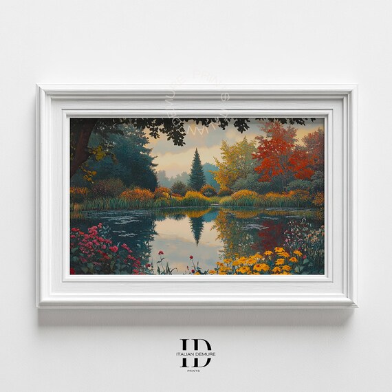 Autumn Lake Reflection Wall Art Landscape Print Fall Nature Scenery Home Office Decor Instant