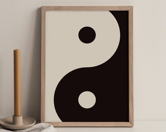 Yin Yang Poster Minimalist Beige And Black Art Print Abstract Home Decor Monochromatic Y2k