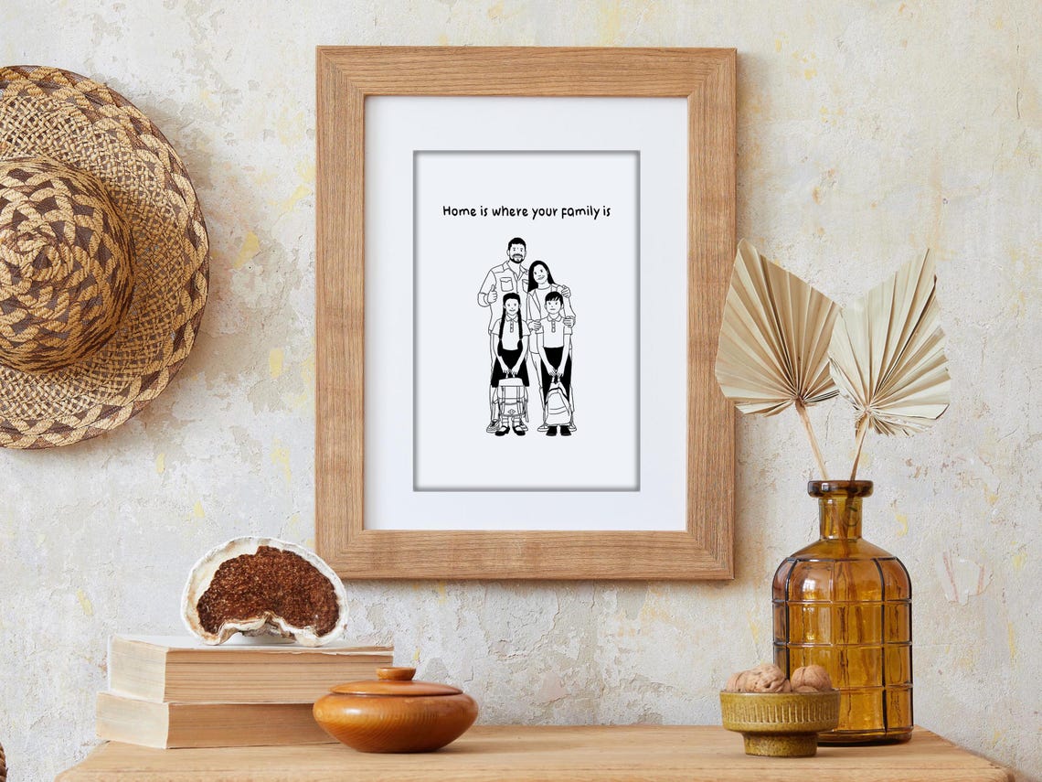 Home Is Where Your Family Is Custom Family Line Art Portrait Print