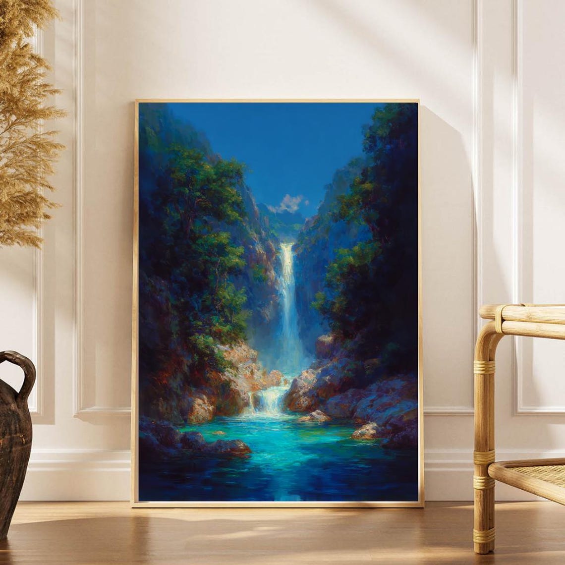 Majestic Waterfall Poster Tranquil Lagoon Tropical Jungle Wall Art
