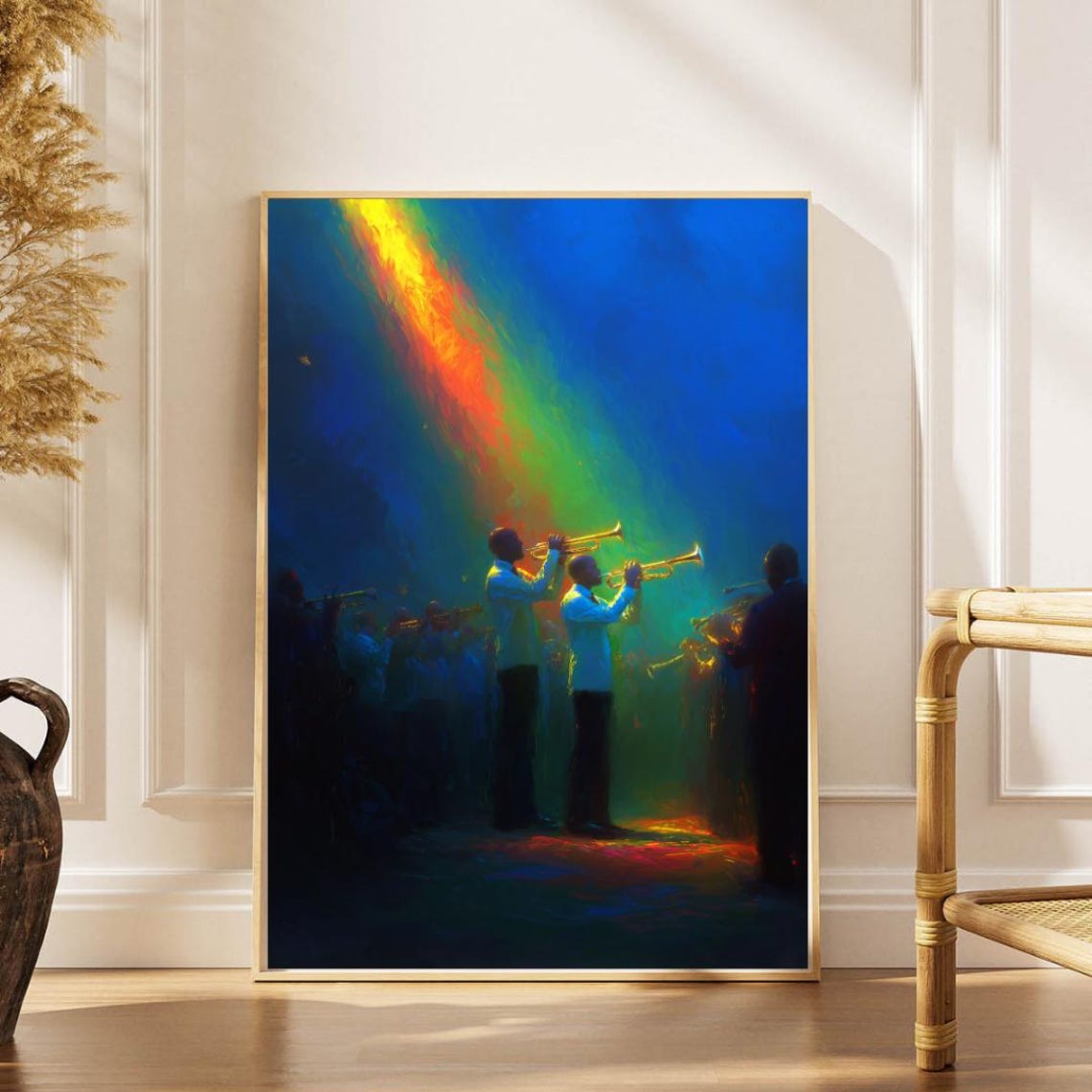 Jazz Brass Band Trumpet Players Blue Stage Light Music Art Print