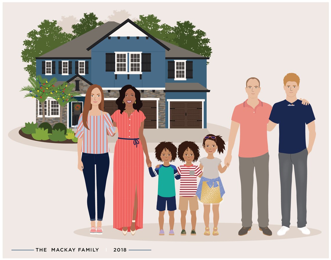 Family Drawing With House, Valentine's Gift For Him Art Print - Image 3