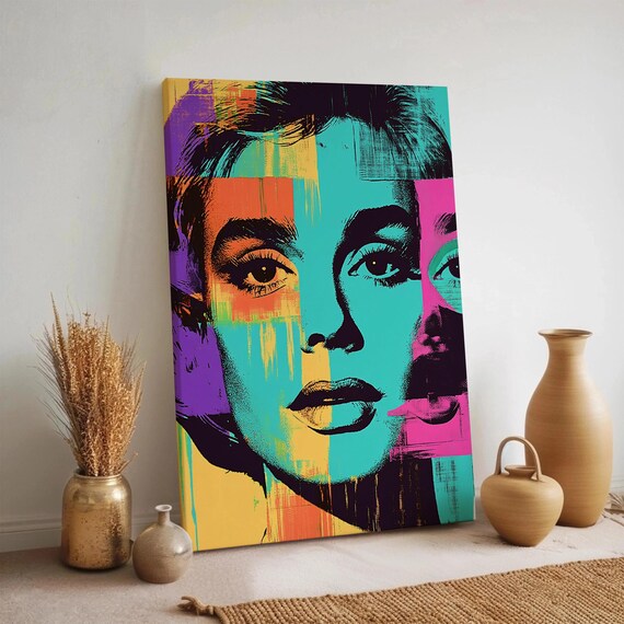 Neon Pop Art Woman Portrait Colorful Retro Modern Abstract Face Poster
