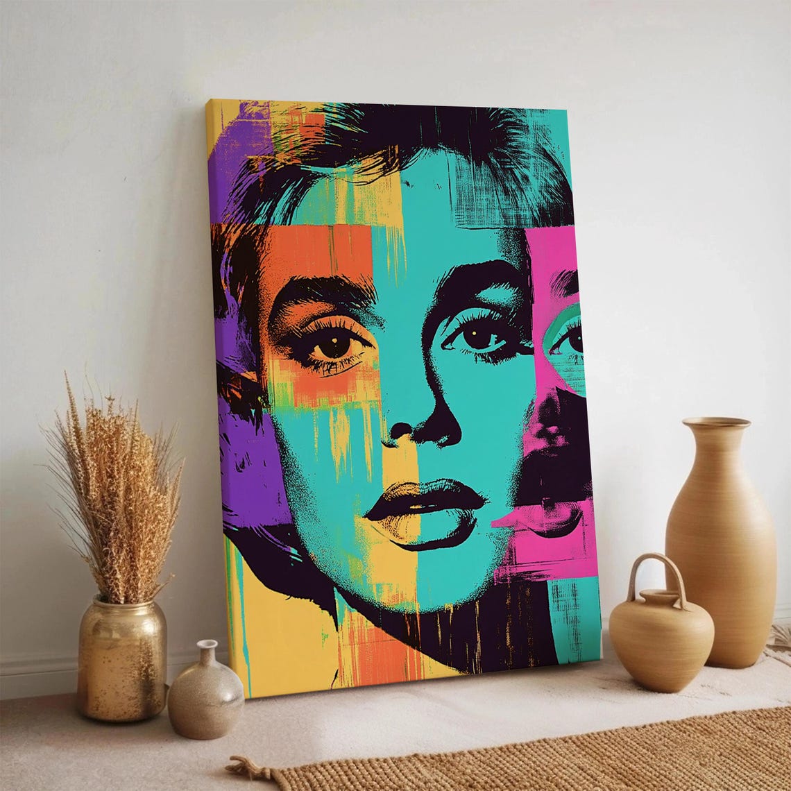 Neon Pop Art Woman Portrait Colorful Retro Modern Abstract Face Poster