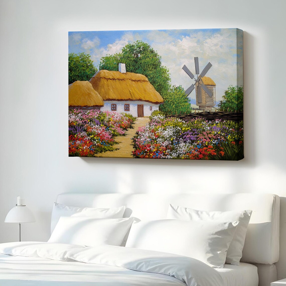 Ukrainian Village House Windmill Thatched Roof Oil Painting Landscape Poster