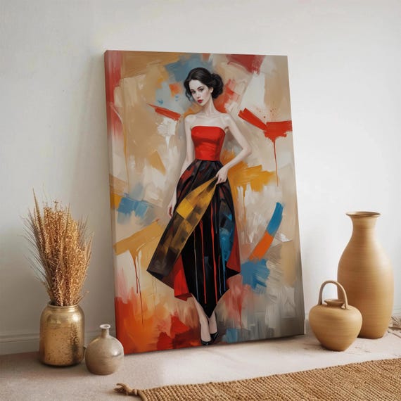 Abstract Woman Canvas Wall Art Fashion Girl Painting Modern Colorful Portrait Print Framed For Living Room Decor Multiple Sizes