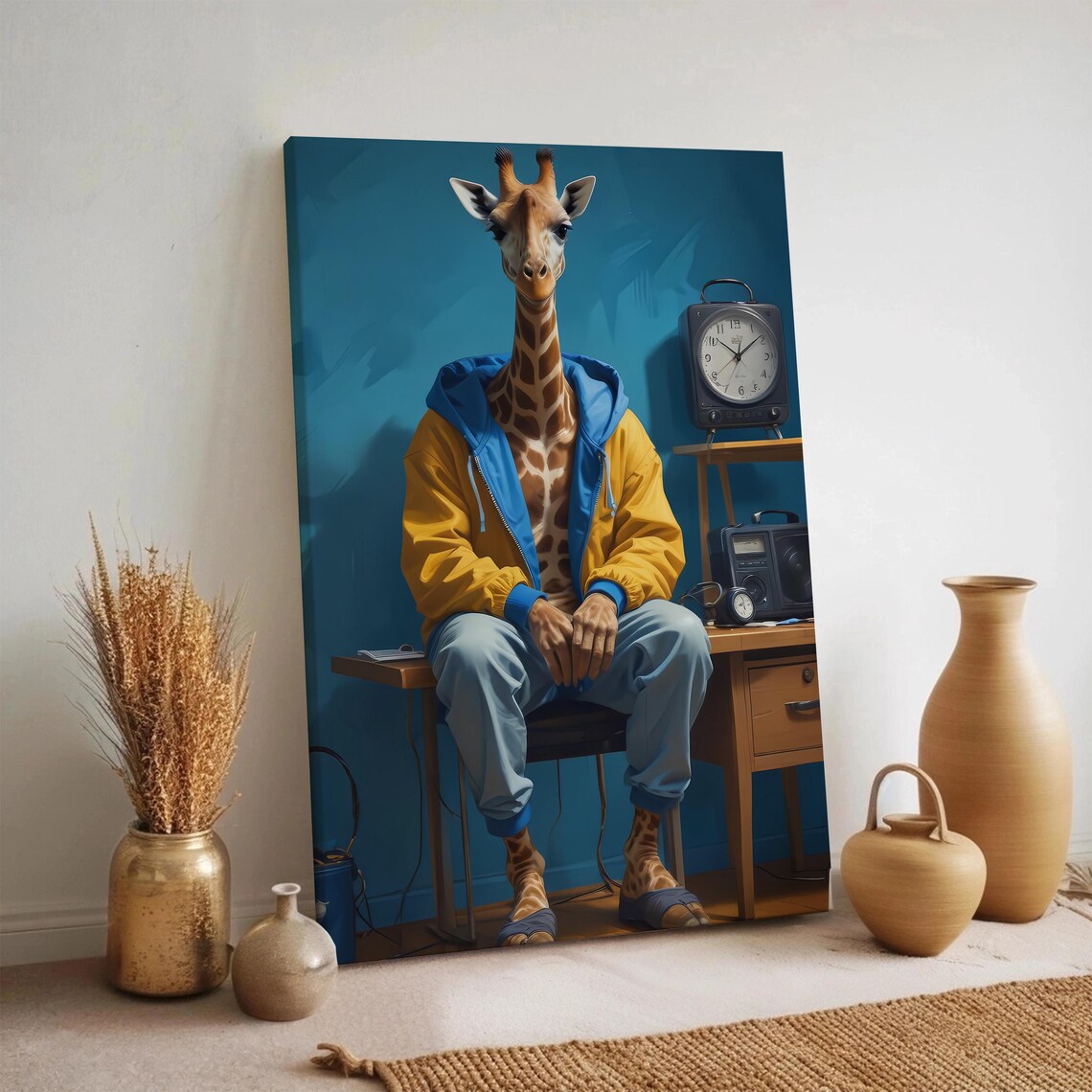 Hipster Giraffe In Yellow Jacket Anthropomorphic Funny Animal Art Poster