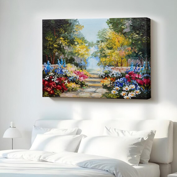 Colorful Flower Garden Path Impressionist Oil Painting Style Poster