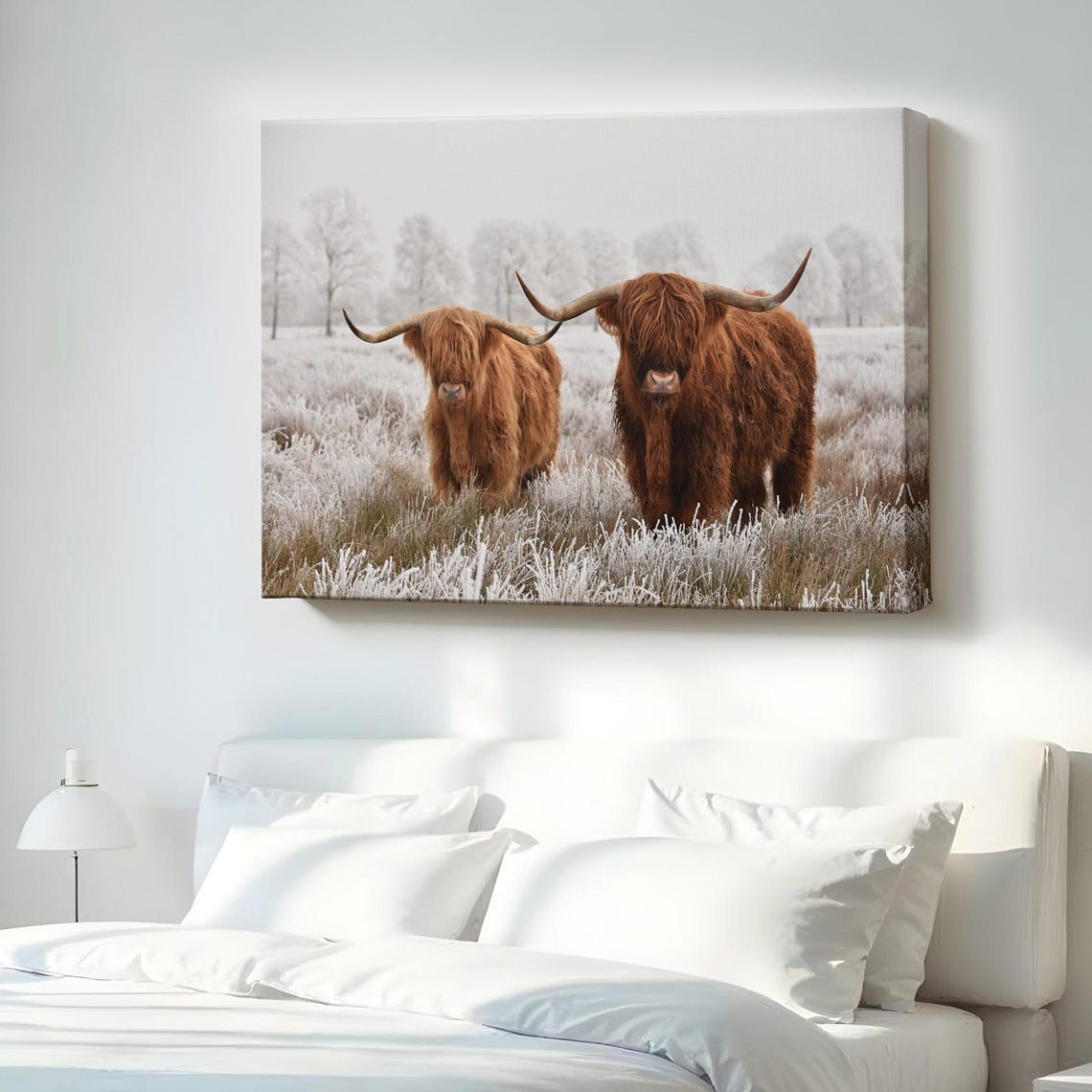 Scottish Highland Cows Frosty Field Winter Farm Animal Poster