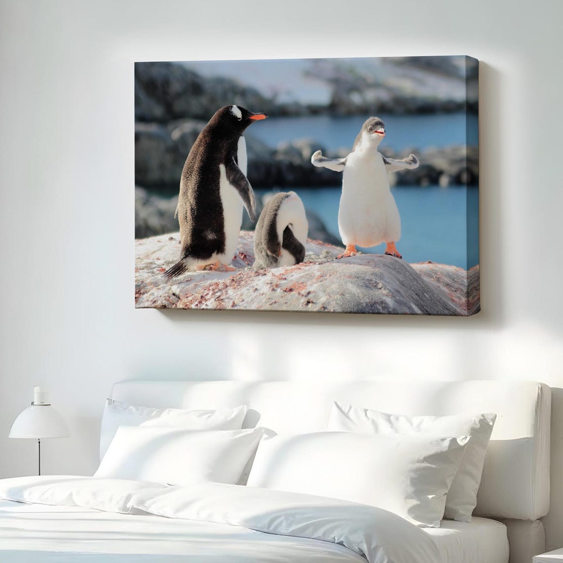 Playful Penguin Family Antarctic Wildlife Photography Canvas Print