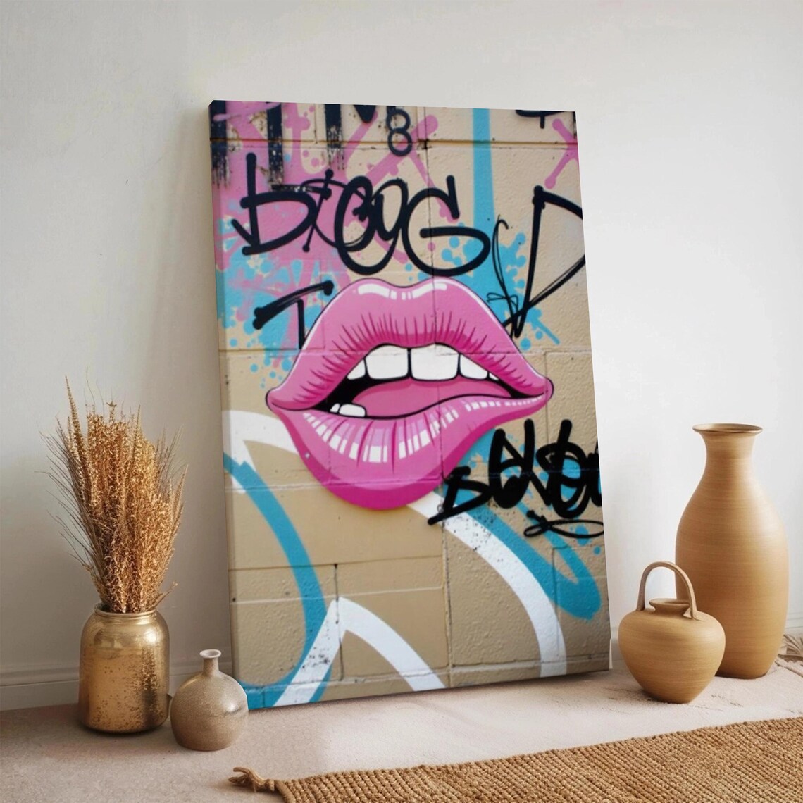 Pink Graffiti Lips Pop Art Poster Bold Street Style Urban Teen Room Decor