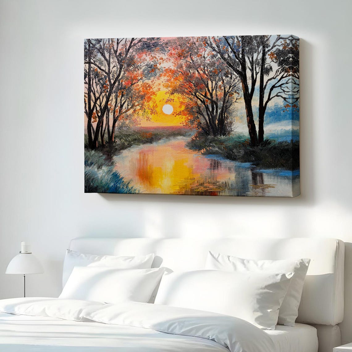 River View In Winter Snow Wall Art Nature Canvas Decor Print Landscape Table
