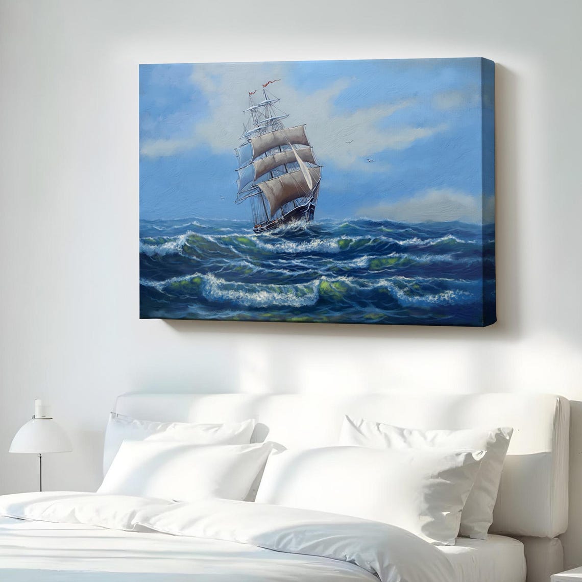 Tall Clipper Ship Sailing Wavy Ocean Classic Maritime Painting Poster