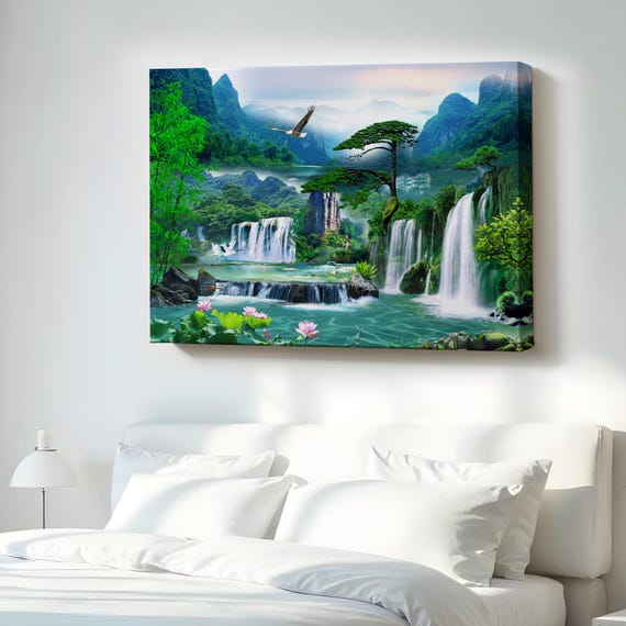 Waterfall View Decorative Canvas Wall Art Nature Decor Print