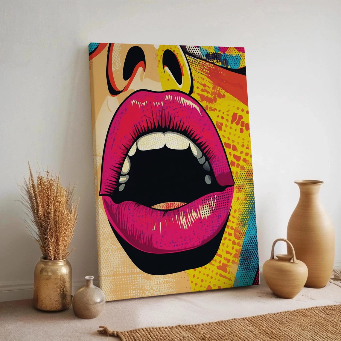 Pop Art Pink Lips Open Mouth Bold Neon Graffiti Style Wall Poster
