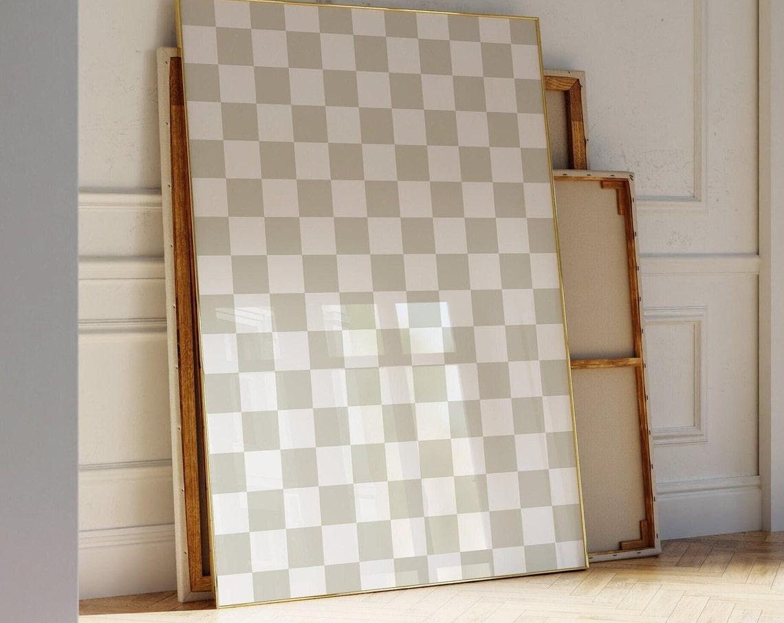 Sage Green Checkerboard Pattern Poster Soft Retro Checkered Decor - Image 3