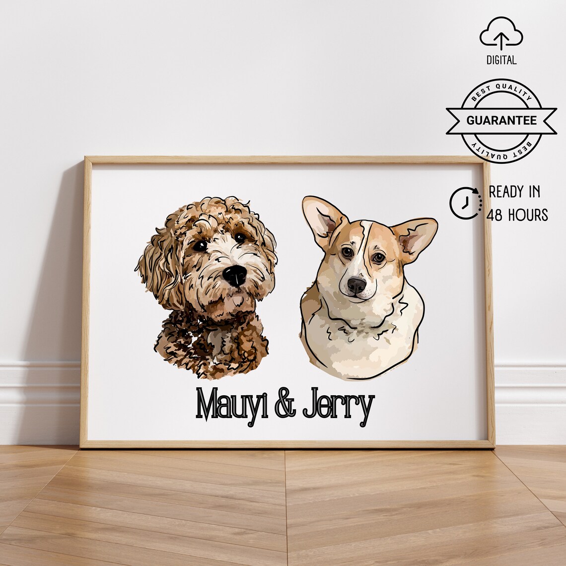 Custom Multi Pet Portrait, Christmas Gift for Dog Mom