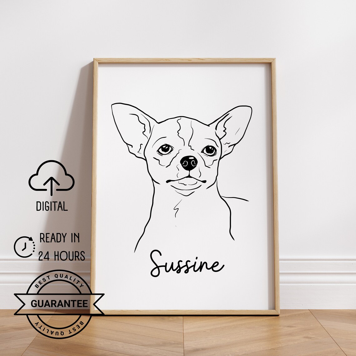 Custom Line Drawing Pet Dog Portrait, Line Art