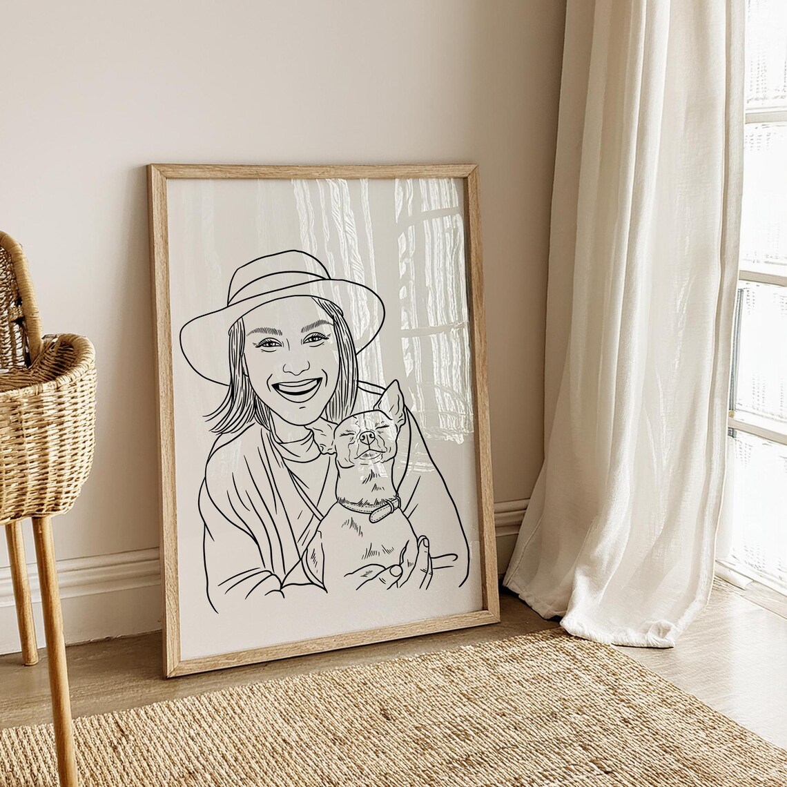 Custom Family Pet Portrait, Couple Line Drawing - Image 4