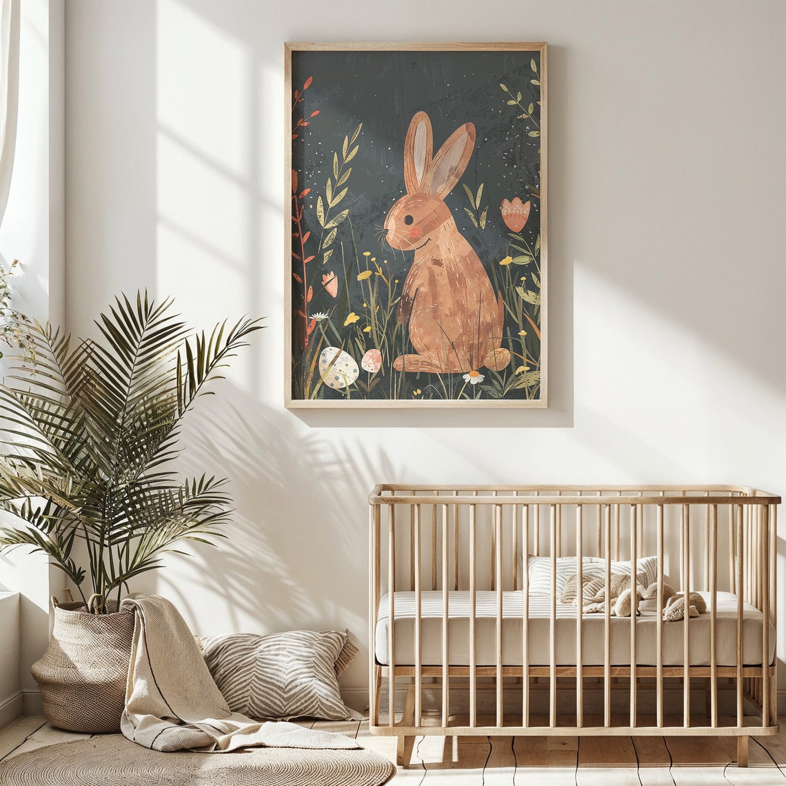Brown Bunny Night Meadow Golden Grasses Speckled Eggs Folk Poster - Image 4