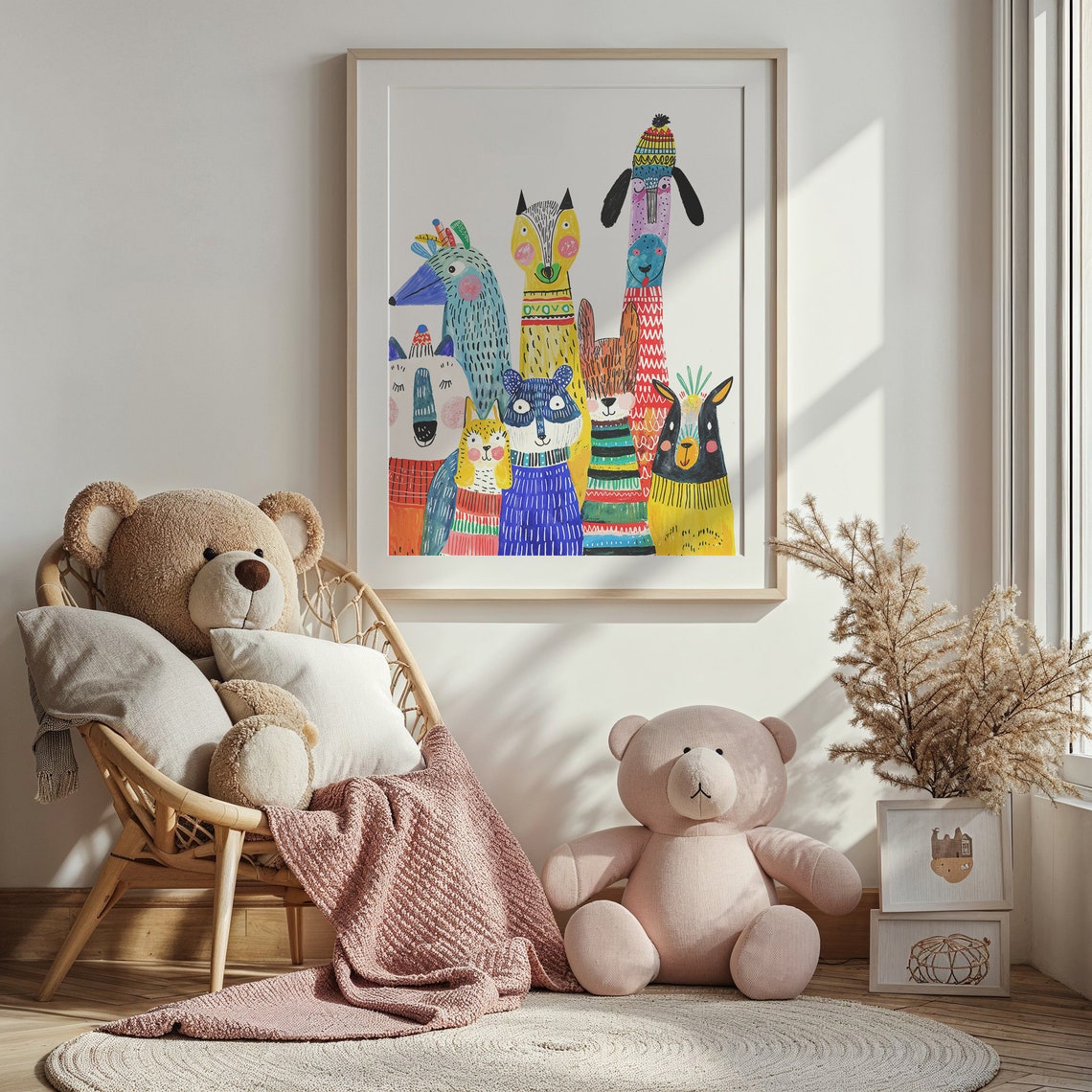 Colorful Quirky Animal Friends Whimsical Tall Creatures Nursery Poster - Image 5