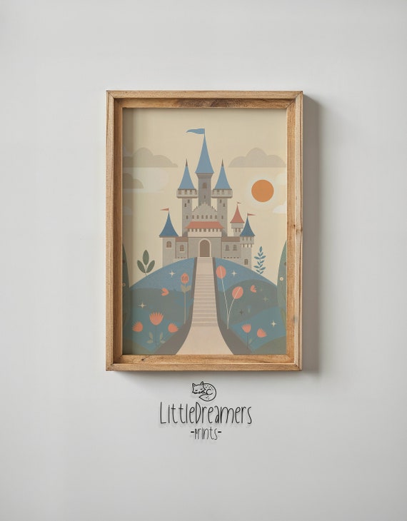 Fairytale Castle Print Nursery Wall Art Kids Fantasy Poster Enchanted Castle Decor Whimsical Artwork Gift Neutral Tones
