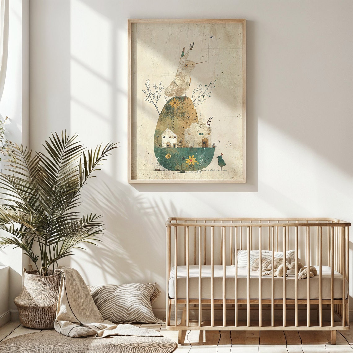 Whimsical Bird Village Inside Giant Egg Fantasy Collage Wall Art - Image 5