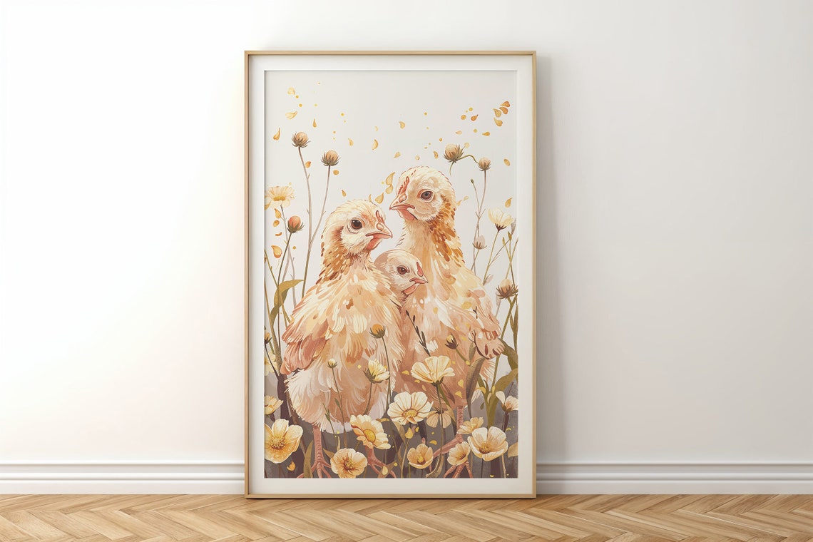 Three Baby Chicks Among Yellow Wildflowers Spring Watercolor Art Print - Image 6