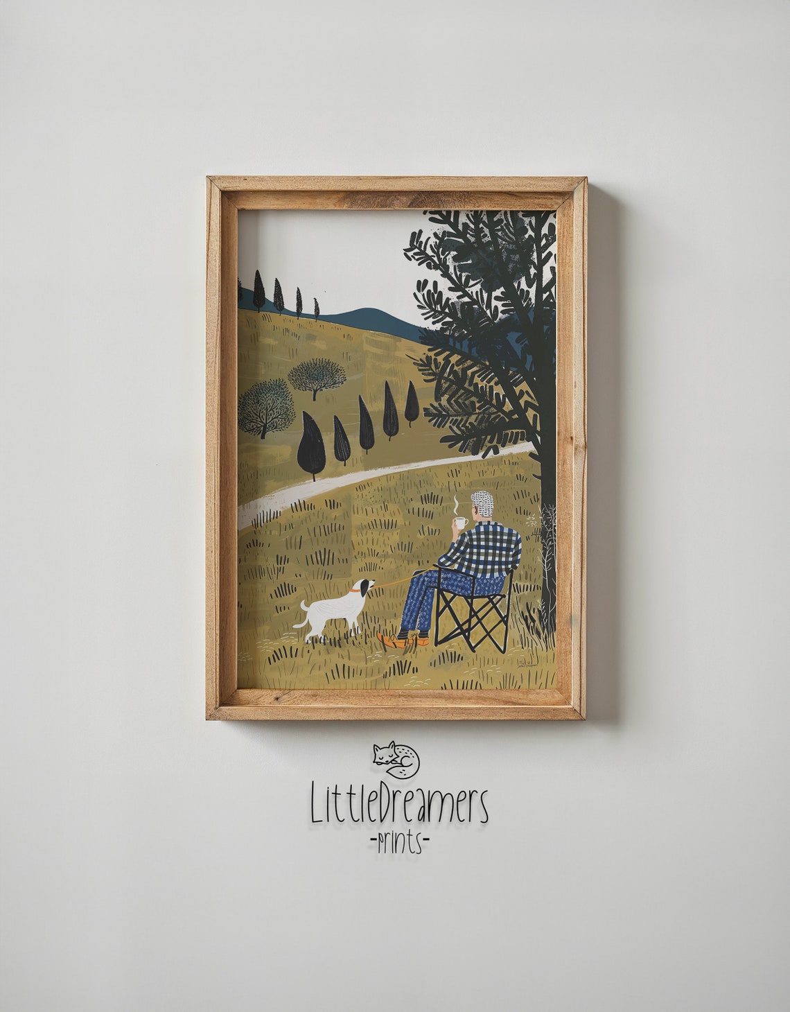 Elderly Man Coffee Dog Golden Field Cypress Trees Calm Wall Poster - Image 4