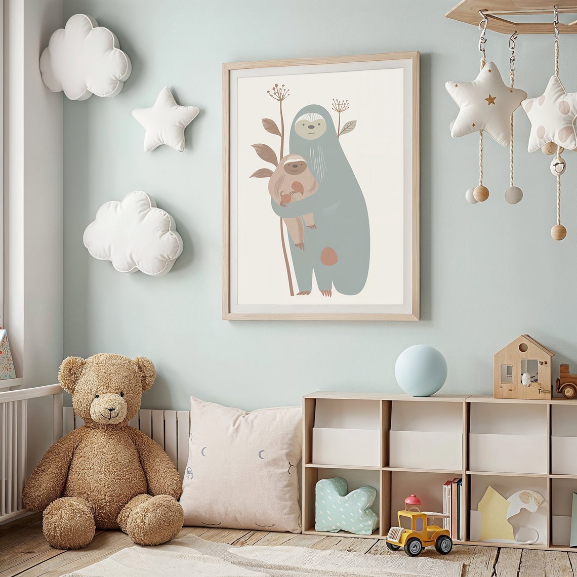 Mother And Baby Sloth Minimalist Neutral Tones Nursery Wall Art Poster - Image 2