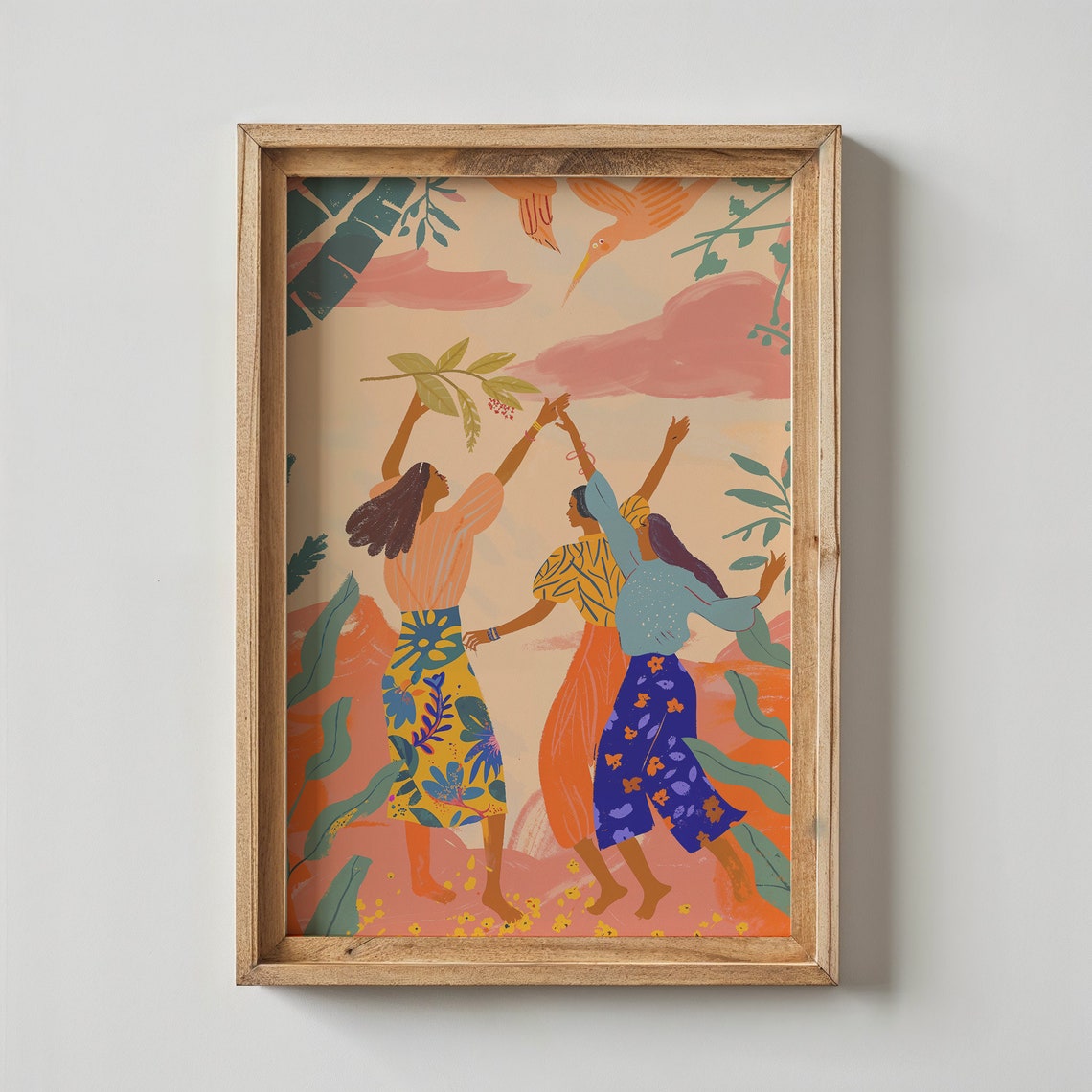Joyful Dance Women Tropical Leaves Warm Peach Kids Wall Art Poster