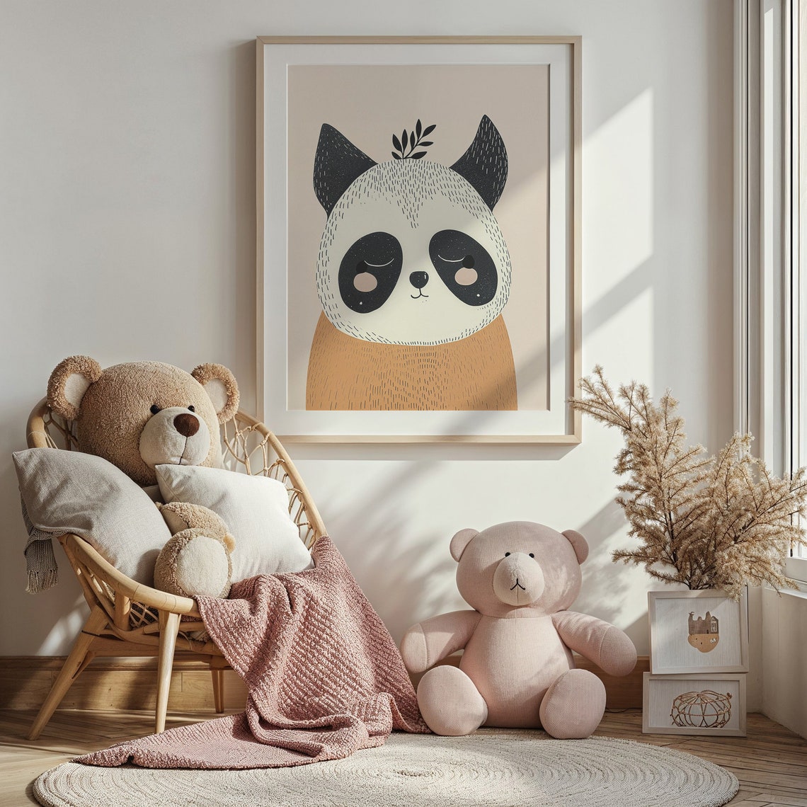 Sleepy Smiling Panda Face Tan Body Minimalist Nursery Poster - Image 2