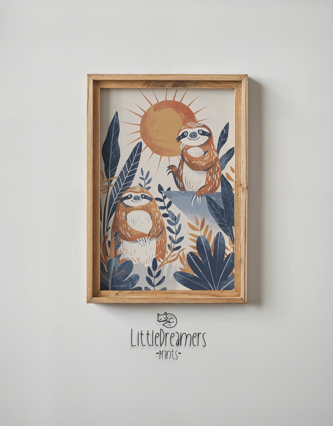 Two Sloths Sun Nursery Poster Jungle Foliage Playful Kids Room Art - Image 4