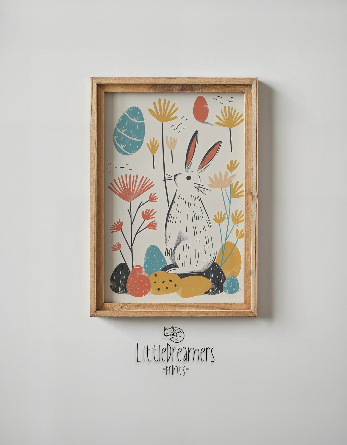Tall Bunny Silhouette Wildflowers Colorful Eggs Scandinavian Poster - Image 6