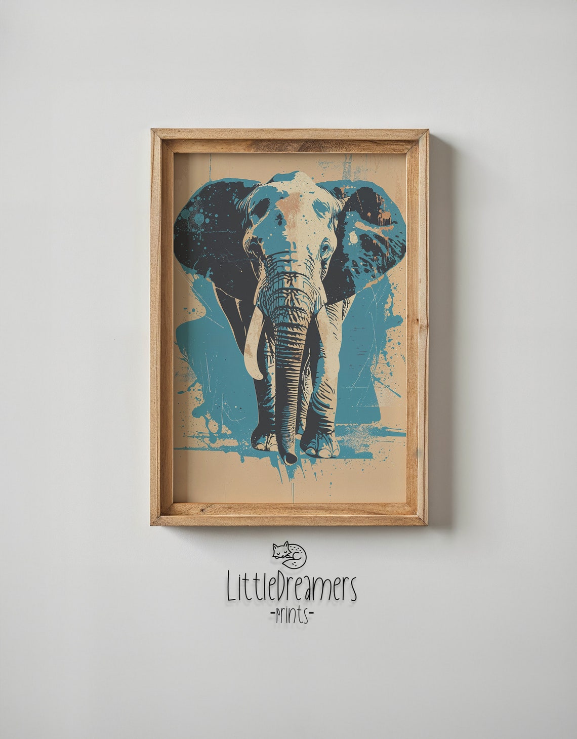 Bold Blue Elephant Pop Art Teal Splatter Vintage Wildlife Wall Art - Image 4
