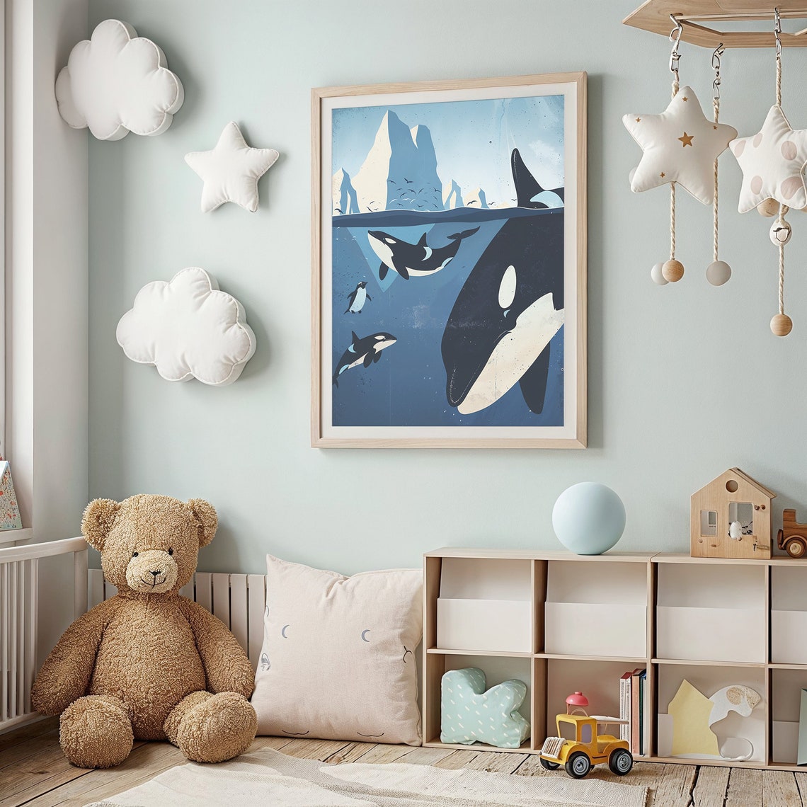 Orcas Penguins Underwater Icebergs Arctic Ocean Split View Poster - Image 2