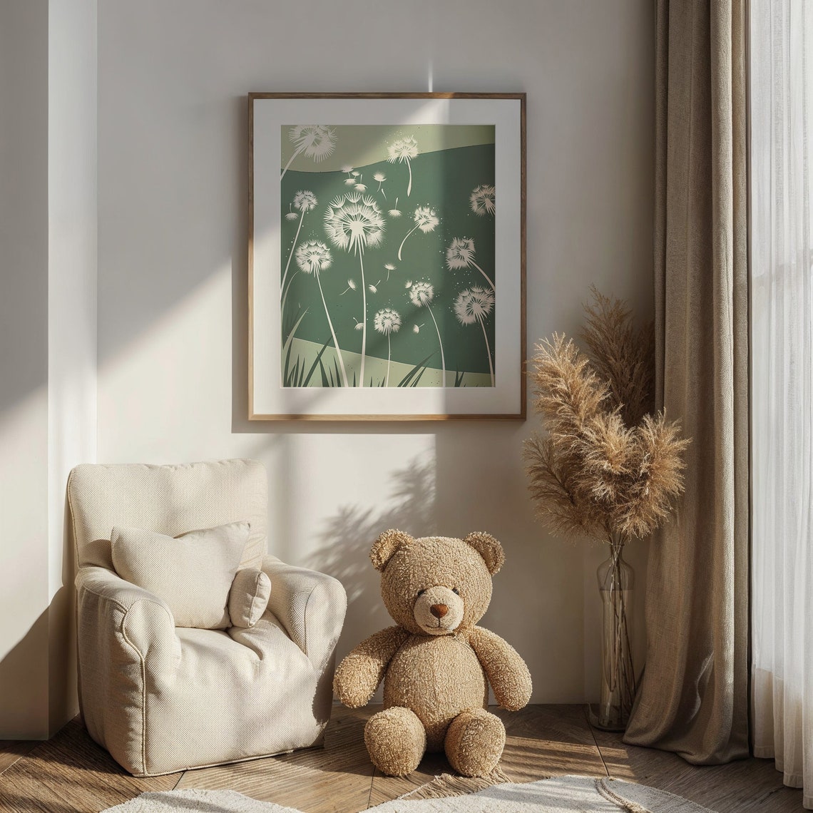 Wild Dandelion Meadow Rolling Green Hills Botanical Wall Art Poster - Image 5